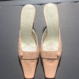 Pink leather kitten heel mules. 9.5